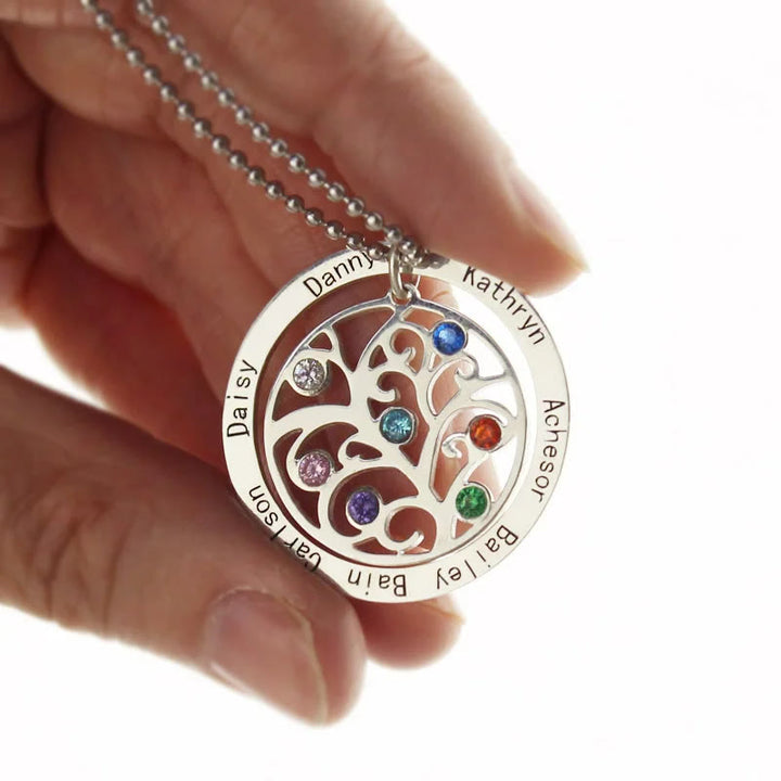 Collana con incisione del nome della pietra portafortuna dell'albero della vita Olivenorma