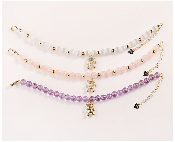 Olivenorma Bracciale con ciondolo a forma di orso in cristallo di ametista da 6 mm 