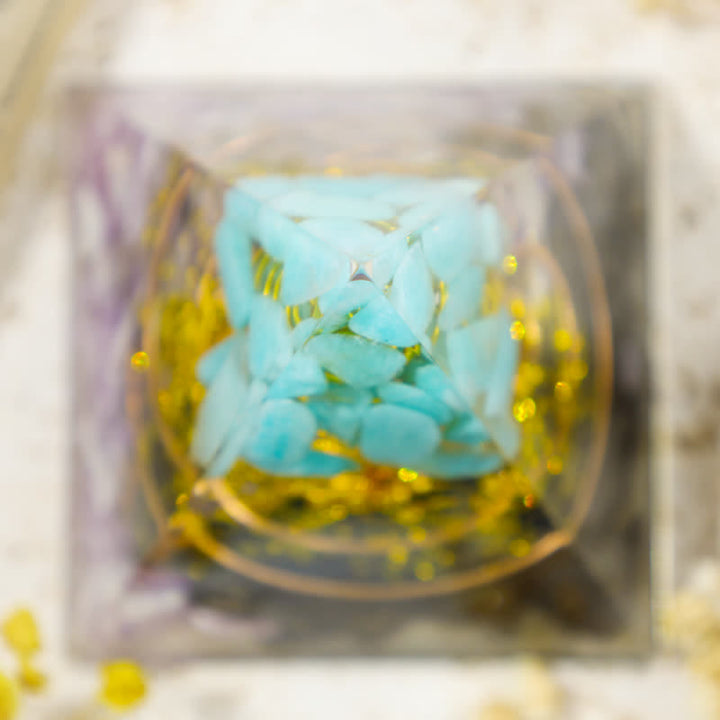 Olivenorma Calcedonio blu Albero della vita Piramide di orgone 