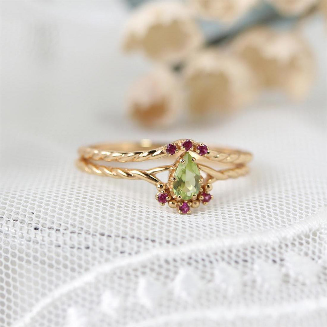 Olivenorma Dainty Peridot Pink Crystal Anello Regolabile Impilabile