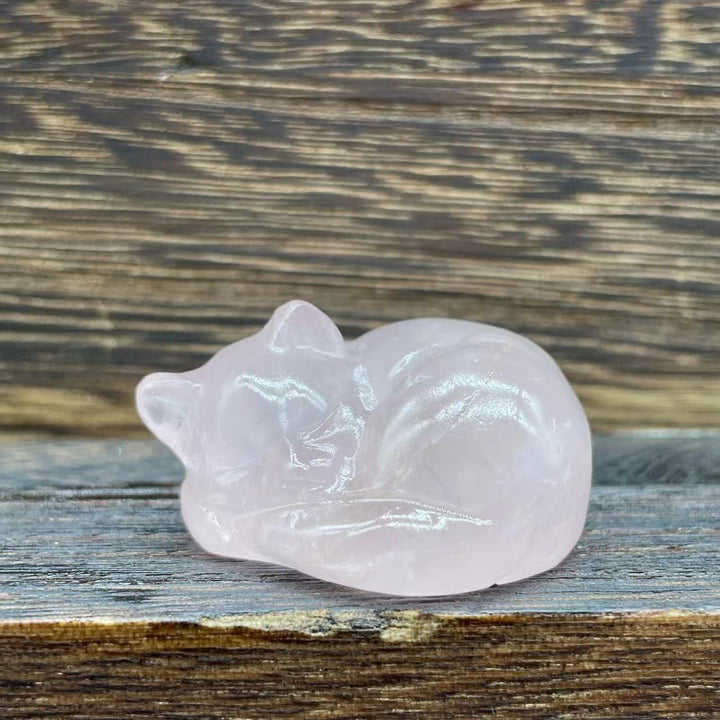 Olivenorma 4cm Decorazione in pietra preziosa di cristallo naturale a forma di gatto - Quarzo rosa - image 13