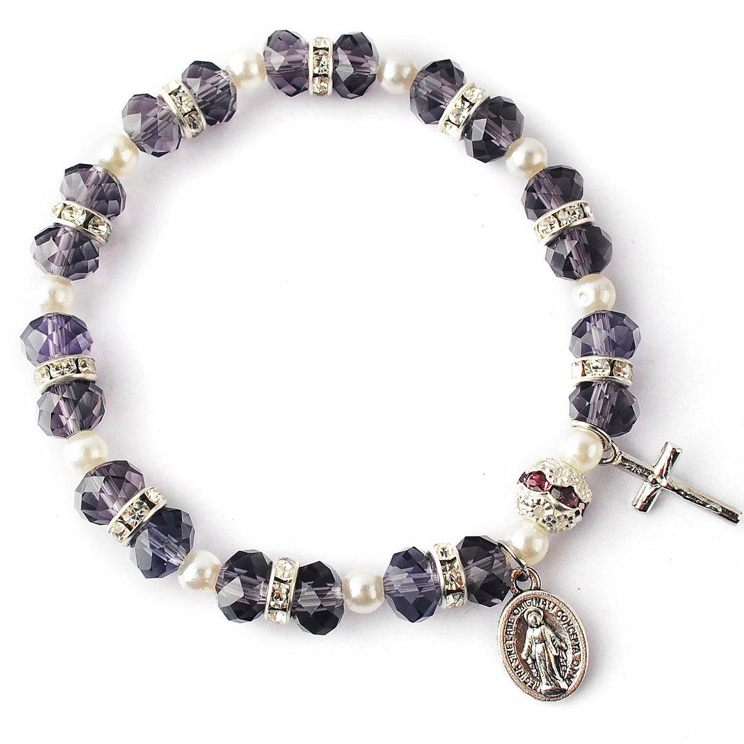 Braccialetto con croce cristiana in cristallo sfaccettato Olivenorma