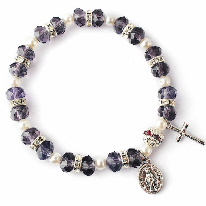 Braccialetto con croce cristiana in cristallo sfaccettato Olivenorma