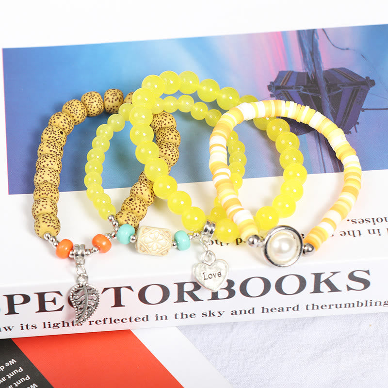 Set di braccialetti di perle con ciondolo a forma di cuore e foglia Olivenorma
