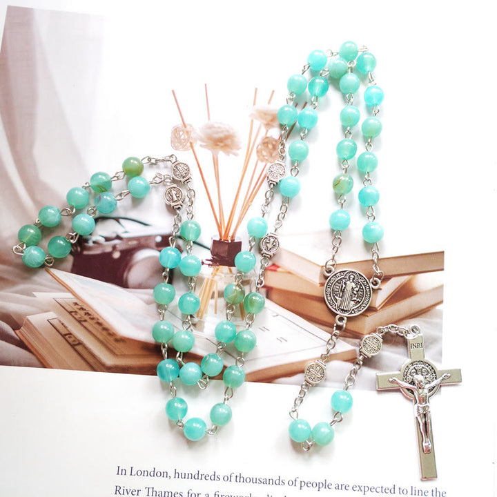 Collana con ciondolo rosario in argento con medaglia amazzonite Olivenorma
