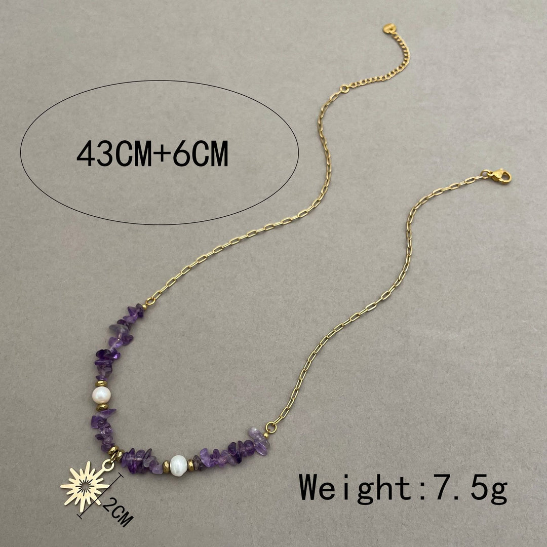 Collana con ciondolo a forma di stella a 16 punte con perle di ametista irregolari Olivenorma