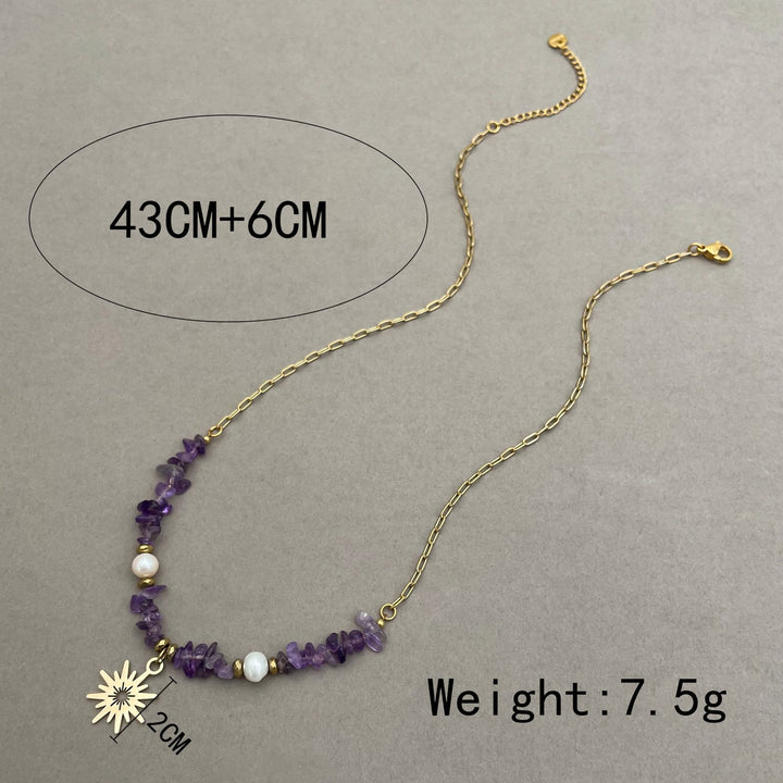 Collana con ciondolo a forma di stella a 16 punte con perle di ametista irregolari Olivenorma