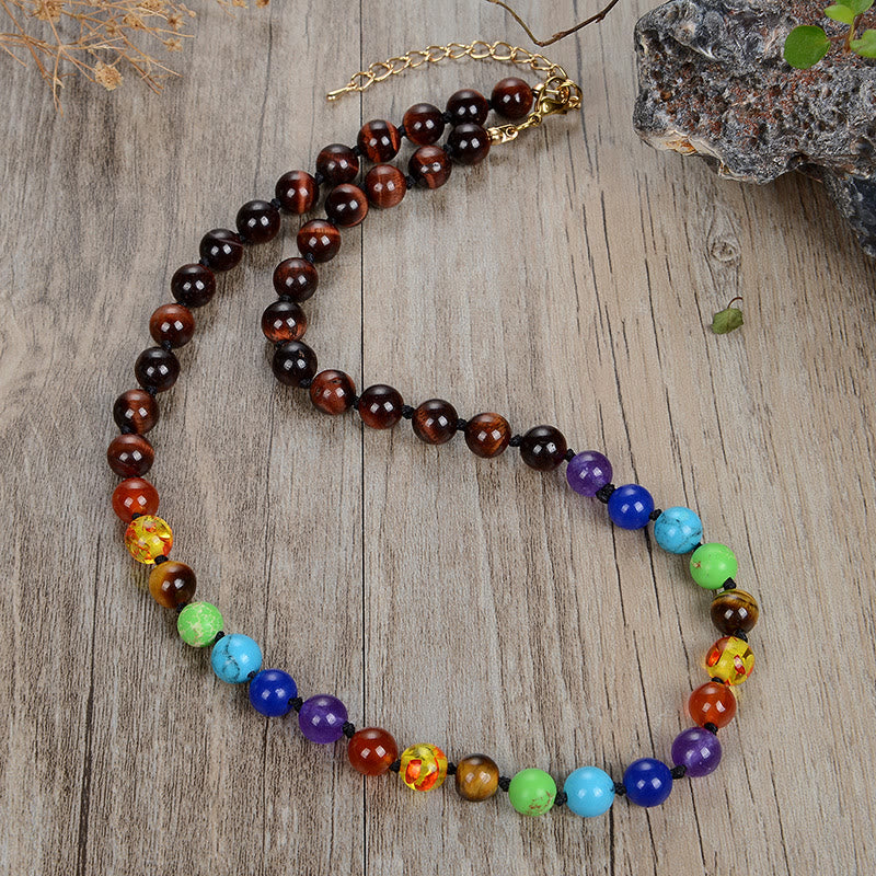 Collana di perline in pietra naturale Olivenorma con 7 chakra della fortuna