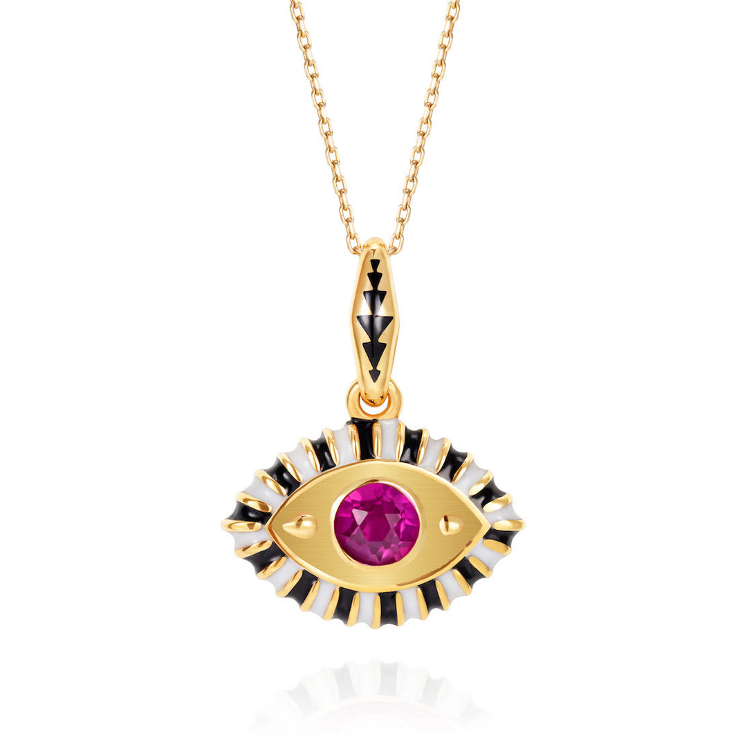 Collana con ciondolo in zircone colorato con occhio malvagio in acciaio inossidabile Olivenorma 