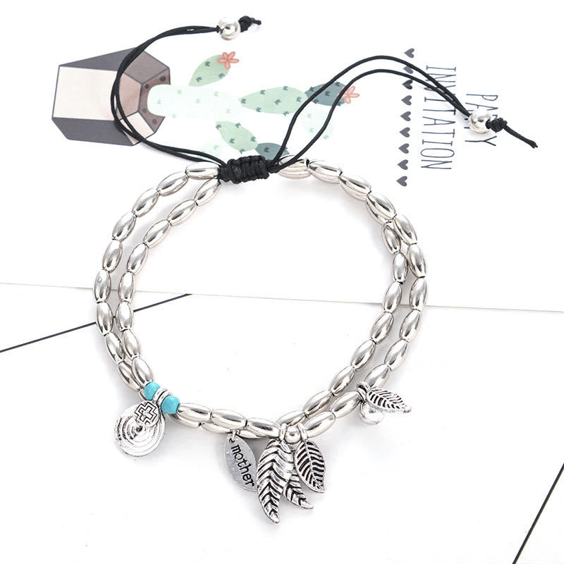 Olivenorma Bracciale Cavigliera Doppio Strato in Foglia d'Argento Turchese 