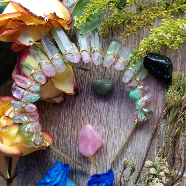 Olivenorma Cerchietto per capelli con corona arcobaleno in cristallo naturale, copricapo da sposa