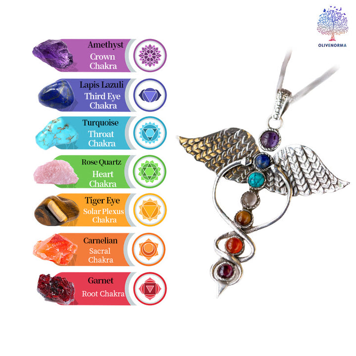 Collana di guarigione dei 7 chakra con ala Olivenorma