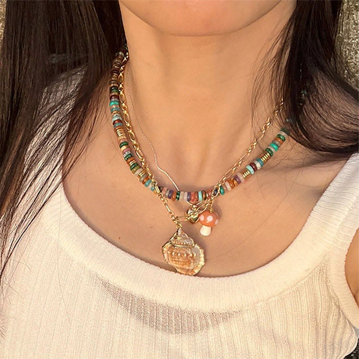 Olivenorma Boho Style Misto Cristallo Rotondo Perline Bracciale Collana Pietre Preziose
