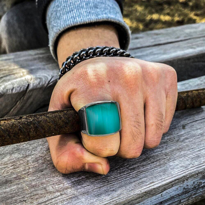 Anello in acciaio al titanio con pietra preziosa naturale Olivenorma