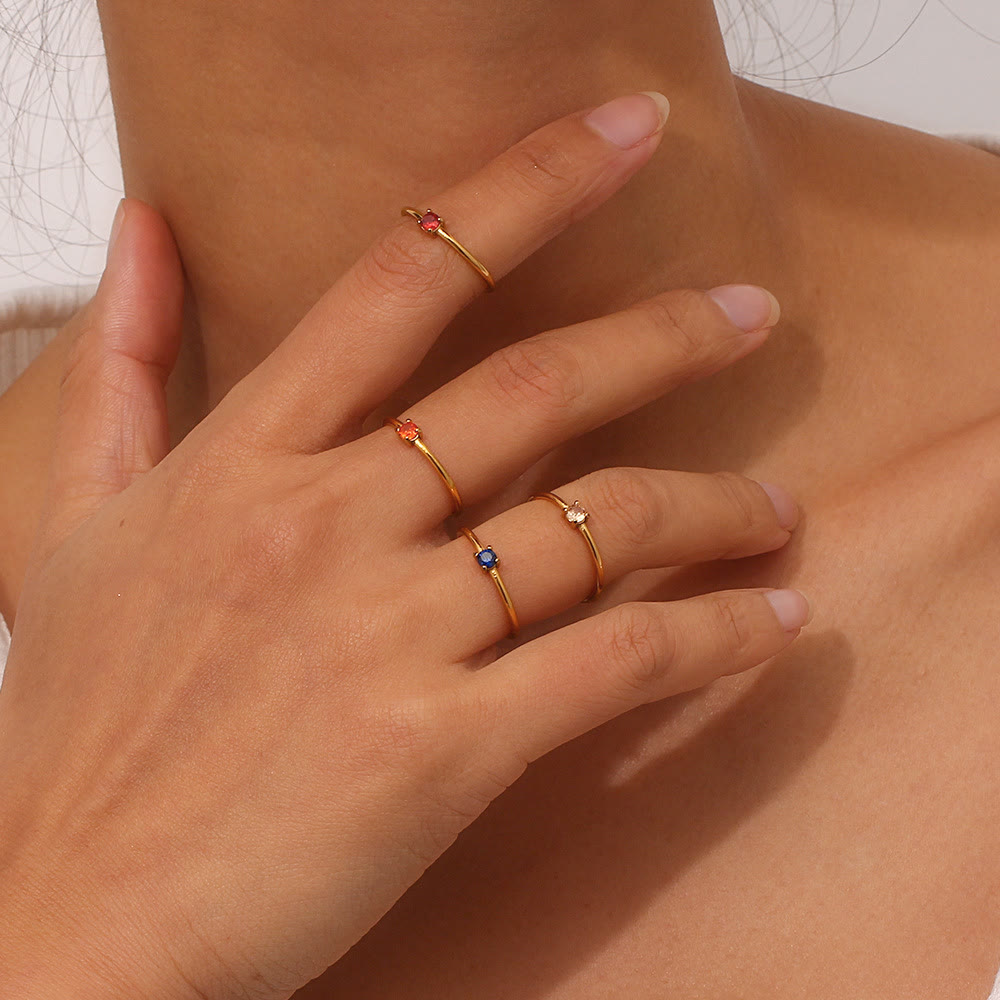 Anello Olivenorma Simple Birthstone in acciaio inossidabile placcato 18k