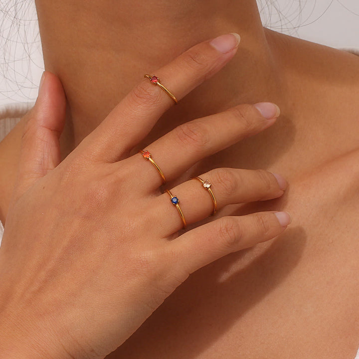 Anello Olivenorma Simple Birthstone in acciaio inossidabile placcato 18k