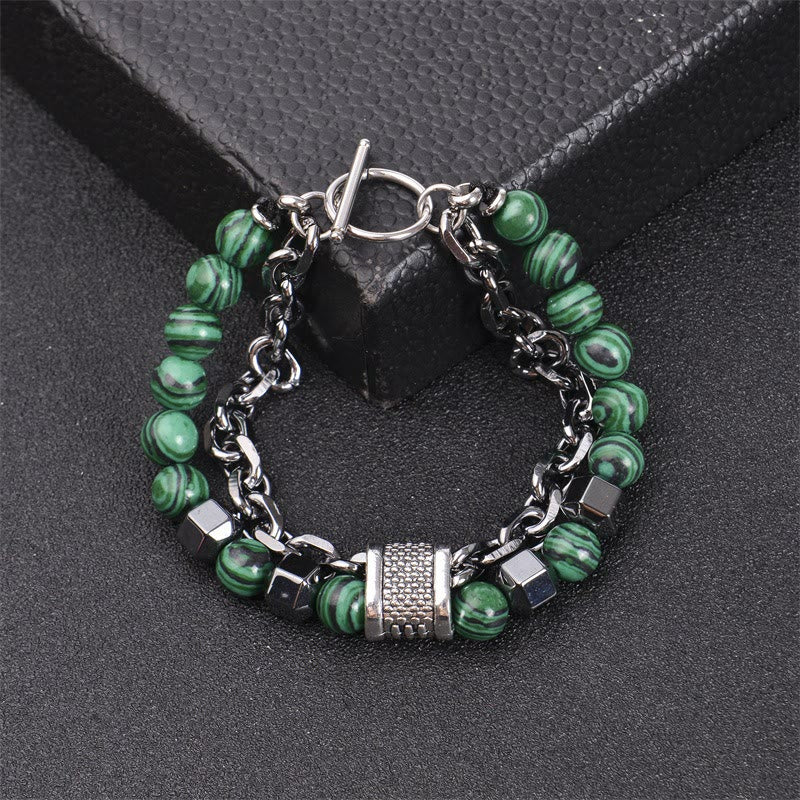 Olivenorma Bracciale a catena in titanio con pietra malachite da 8 mm 