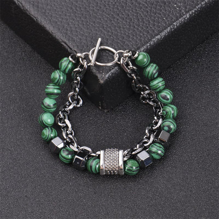 Olivenorma Bracciale a catena in titanio con pietra malachite da 8 mm 
