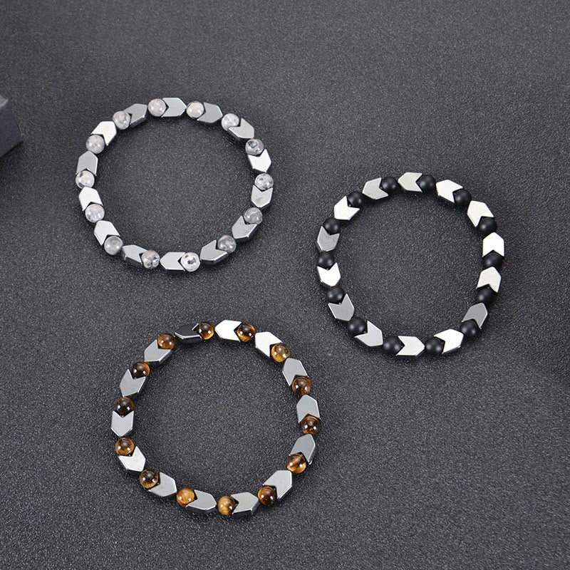 Bracciale da uomo con perline in occhio di tigre ematite e freccia Olivenorma