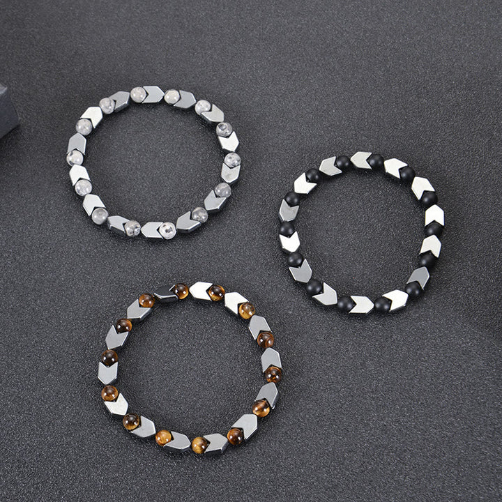 Bracciale da uomo con perline in occhio di tigre ematite e freccia Olivenorma