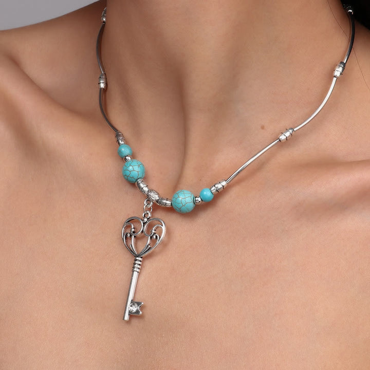 Collana con ciondolo chiave d'amore bohémien turchese Olivenorma