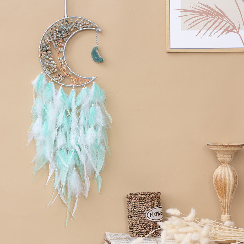 Olivenorma Ghiaia naturale intrecciata Albero della vita Luna Dream Catcher