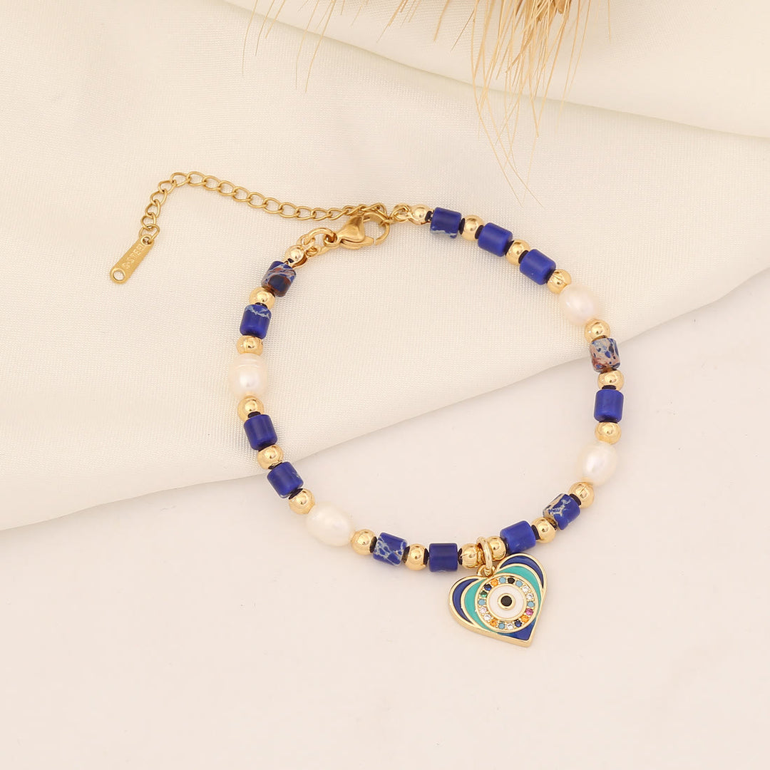 Bracciale in rame con perle d'acqua dolce in pietra naturale Olivenorma 