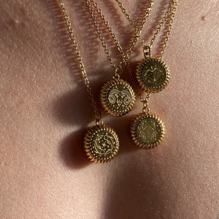 Olivenorma Zodiaco Rotondo Ciondolo Collana in Acciaio al Titanio Oro 18k
