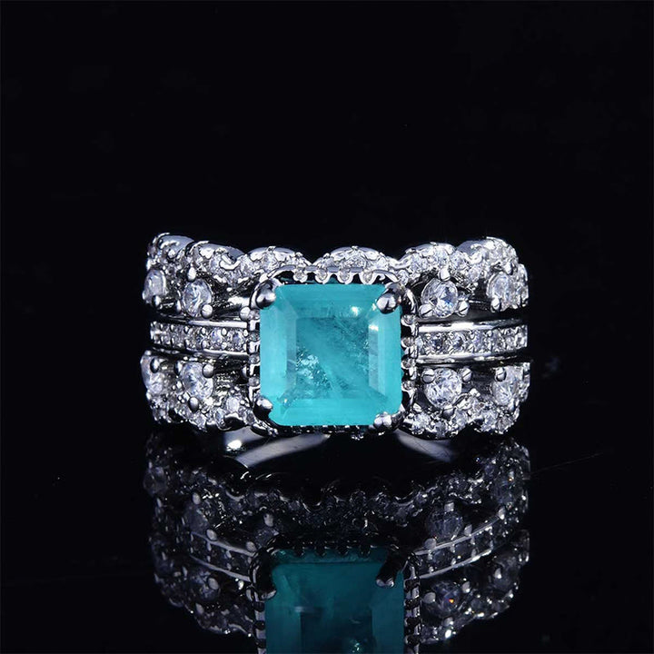 Set di anelli da 2 pezzi con tormalina Paraiba Olivenorma