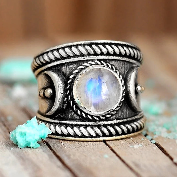 Olivenorma Boho Moon Anello in pietra di luna in argento sterling