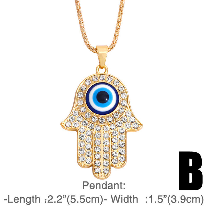 Collana con ciondolo a forma di catena con zircone HAMSA e occhio malvagio