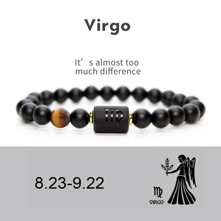 Olivenorma Bracciale da uomo con zodiaco in onice nero naturale