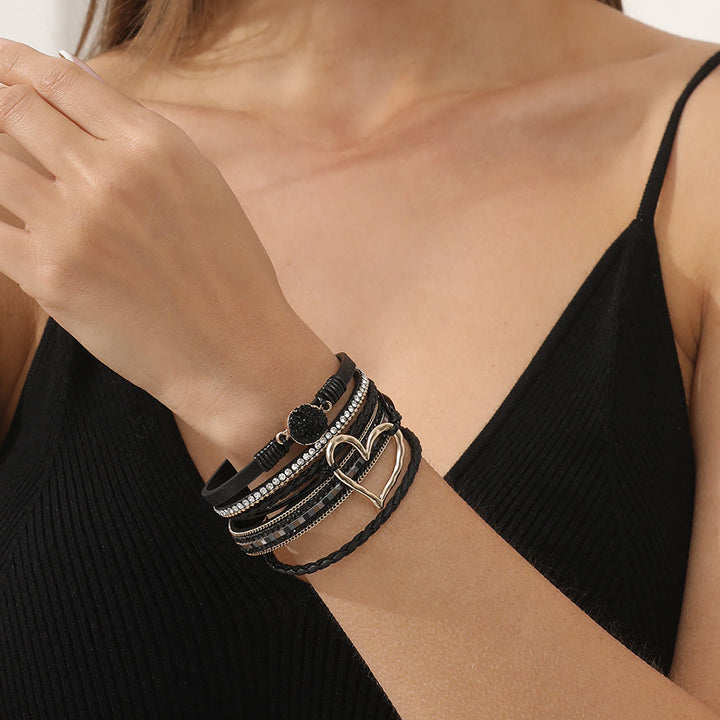 Olivenorma Bohemia Bracciale in pelle con cuore cavo
