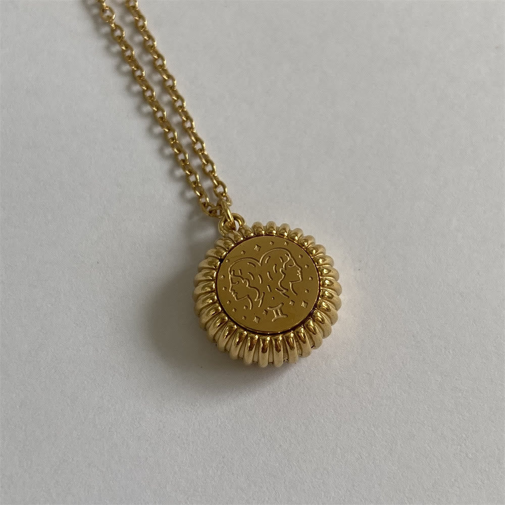 Olivenorma Zodiaco Rotondo Ciondolo Collana in Acciaio al Titanio Oro 18k