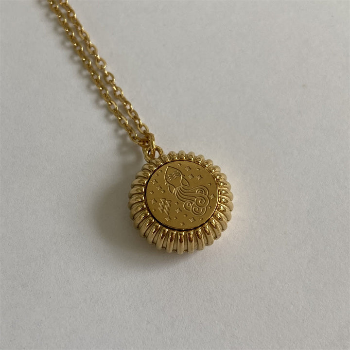 Olivenorma Zodiaco Rotondo Ciondolo Collana in Acciaio al Titanio Oro 18k
