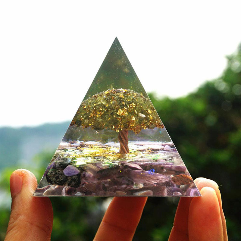 Albero dell'armonia Olivenorma - Piramide di orgone di charoite e peridoto - image 2