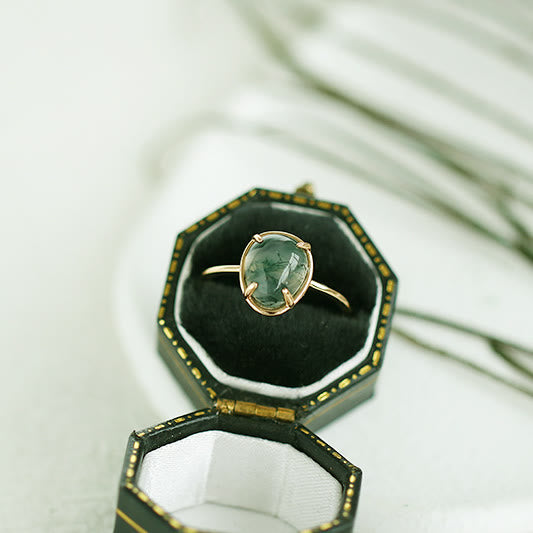 Anello in argento 925 con agata muschiata ovale naturale Olivenorma 