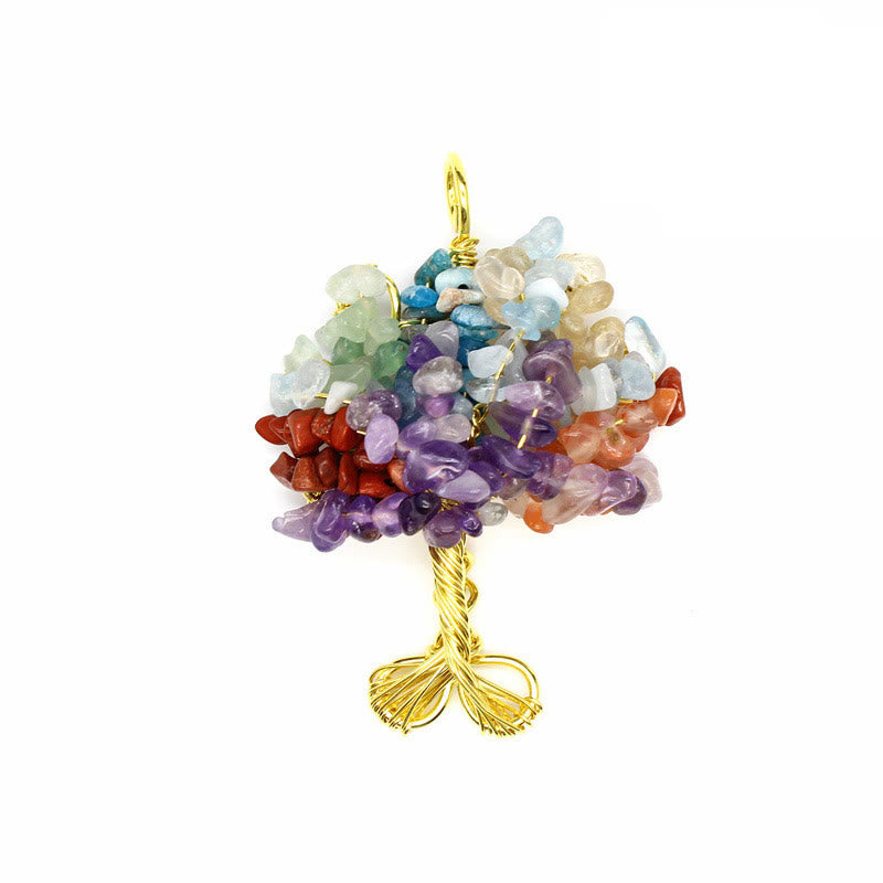 Olivenorma Cristallo Ghiaia Chakra Albero della vita Collana pendente 