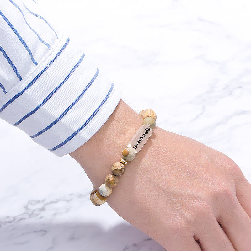 Olivenorma Braccialetto con incisione in pietra preziosa naturale His Princess Her Prince, 2 pezzi 