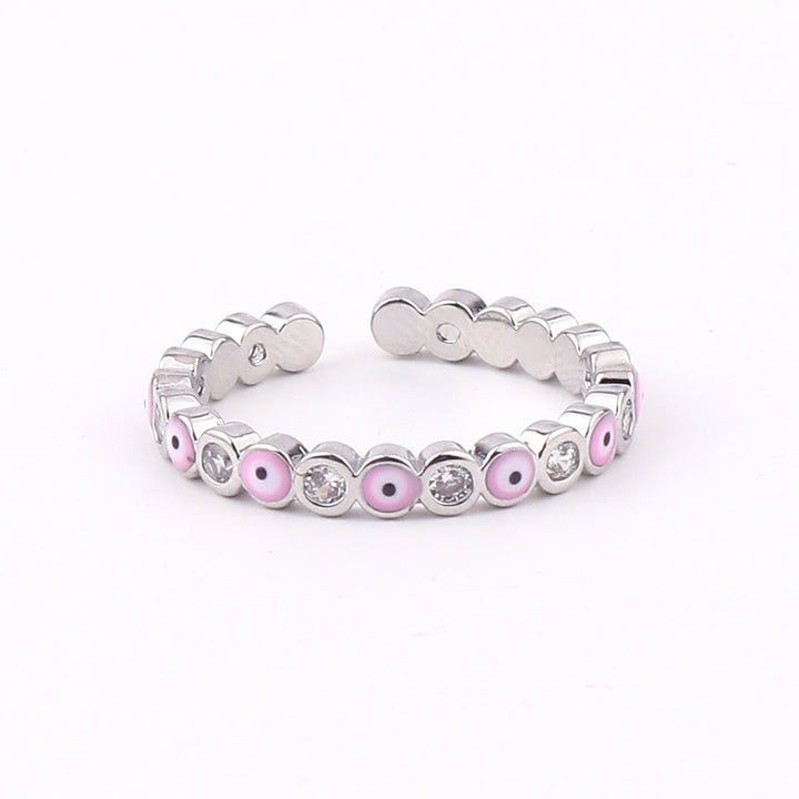 Olivenorma Anello regolabile con zircone bianco e colorato malocchio 