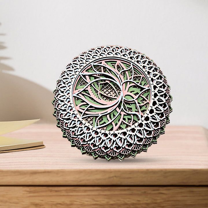 Olivenorma Lotus Mandala Decorazione murale in legno con incisione 3D
