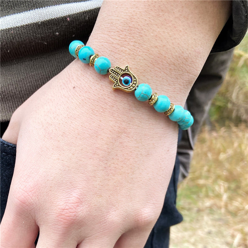 Olivenorma Evil Eye Hamsa 8mm Bracciale da uomo con perline naturali 