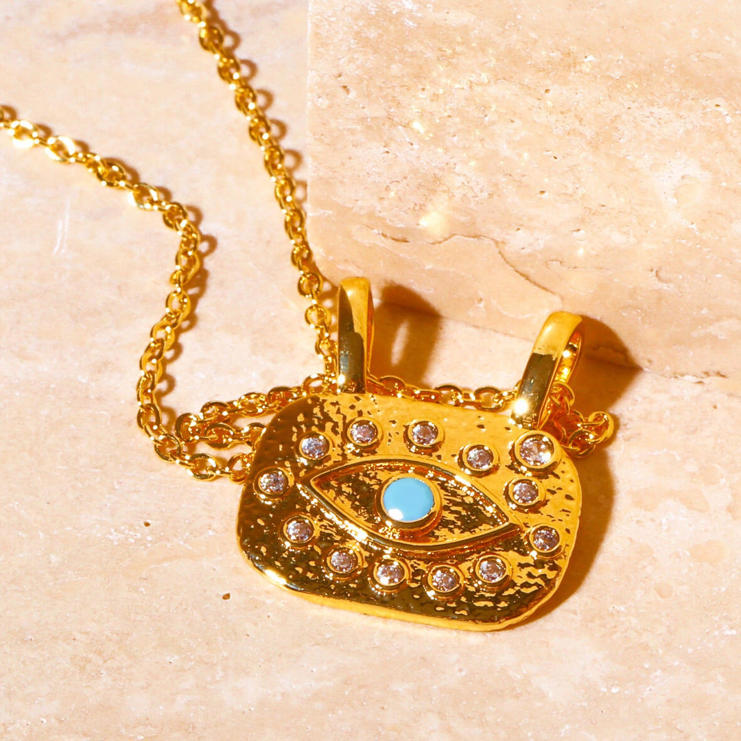 Collana Olivenorma Evil Eye in rame placcato oro con zirconi