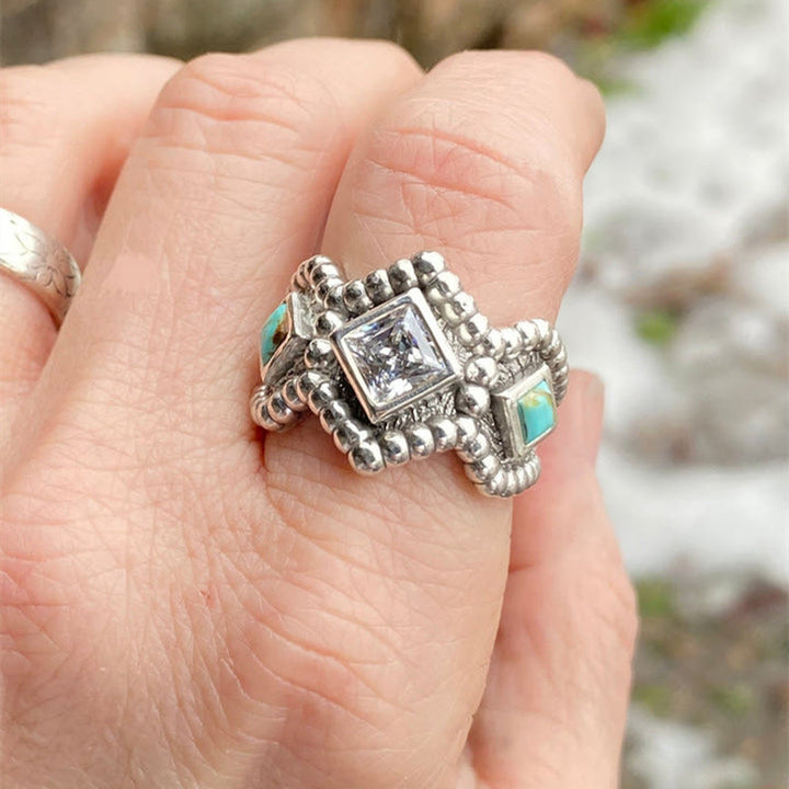 Anello Olivenorma Vintage Turchese Intarsiato con Zirconi 
