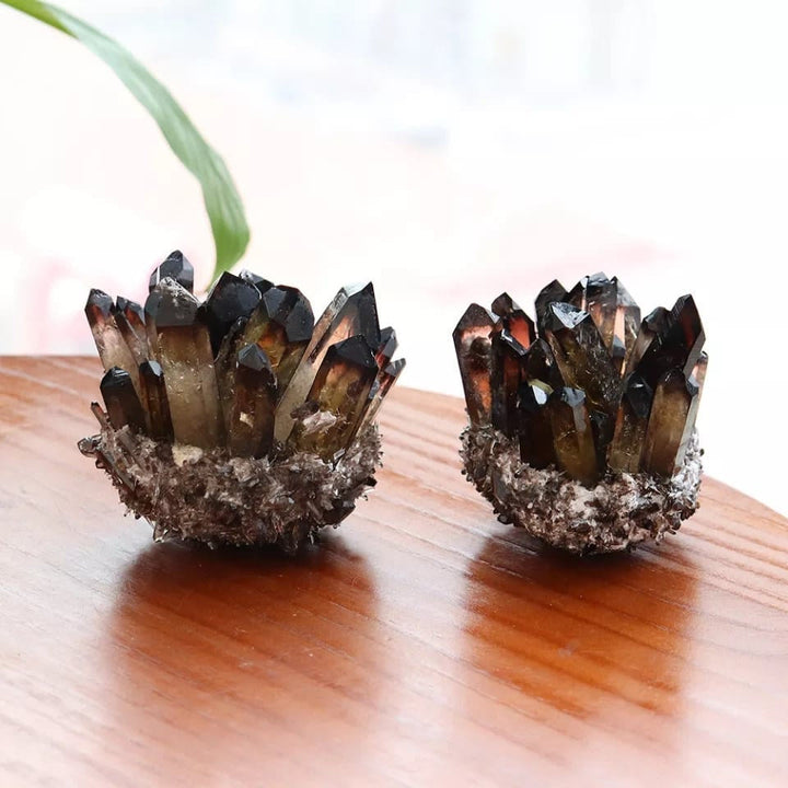 Decorazione con pietra preziosa a grappolo di quarzo fumé naturale Olivenorma