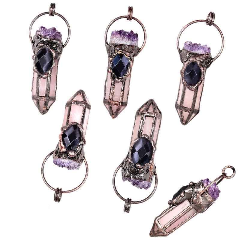 Collana creativa Olivenorma in quarzo rosa con ametista naturale