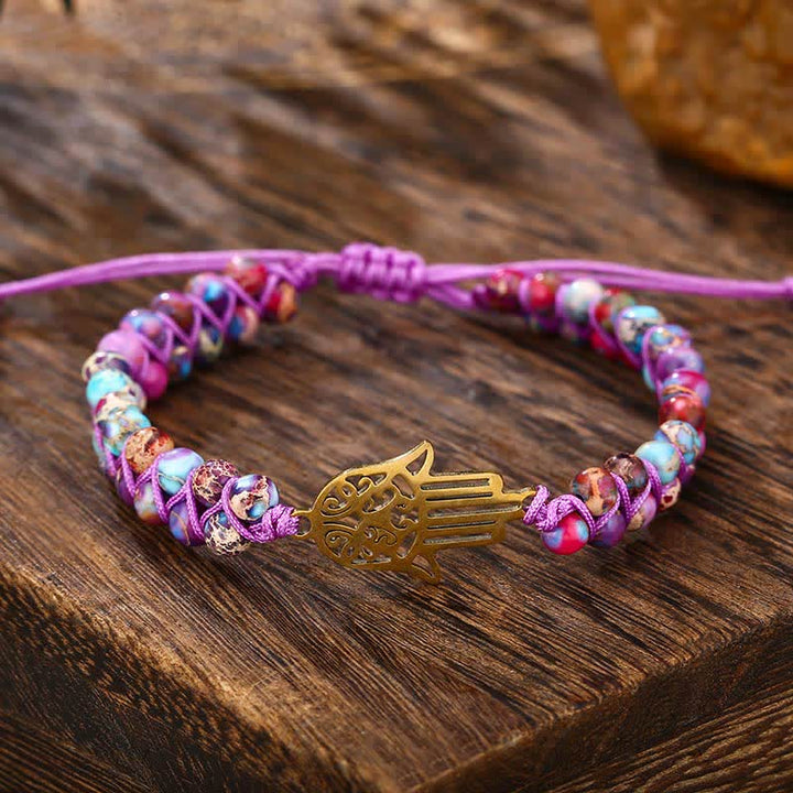 Braccialetto Hamsa in pietra viola dell'imperatore della consapevolezza spirituale