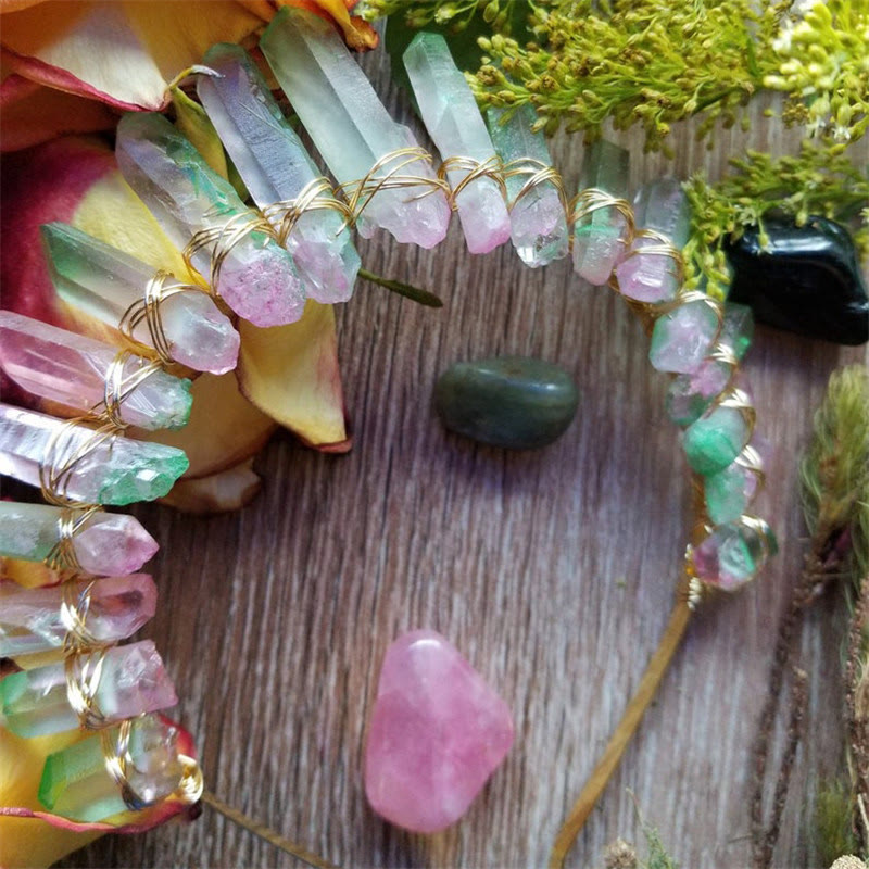 Olivenorma Cerchietto per capelli con corona arcobaleno in cristallo naturale, copricapo da sposa