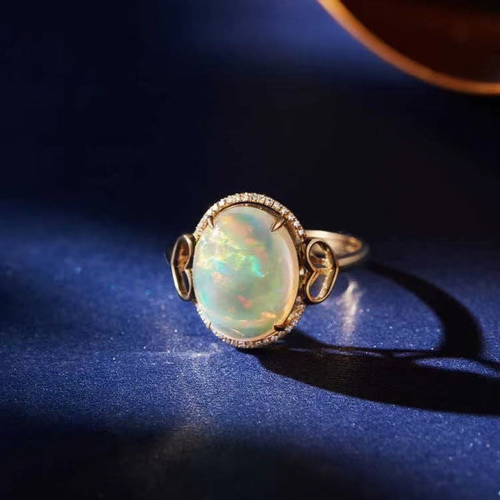 Olivenorma Anello regolabile con design laterale Big Opal Love 