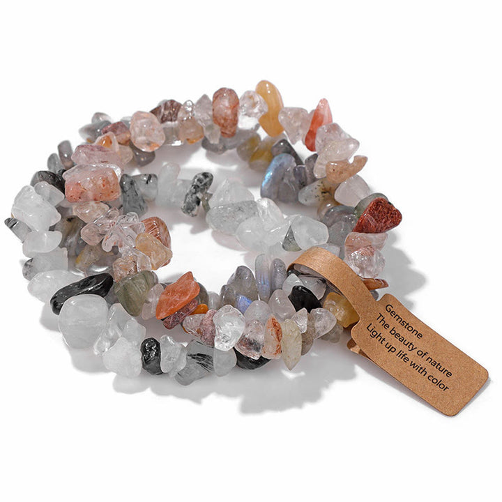 Bracciale Olivenorma a tre strati con ghiaia di cristallo irregolare naturale